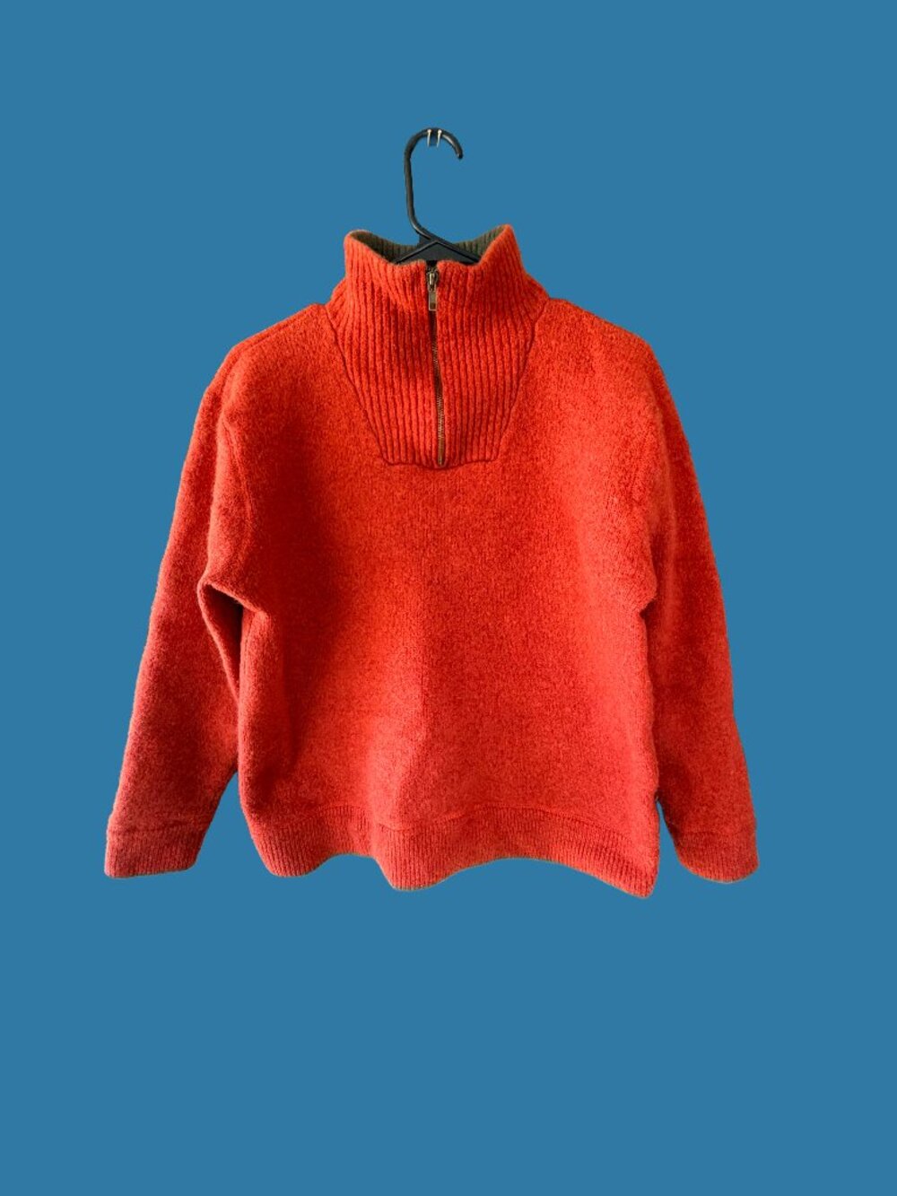 Aran Sweater Market Women’s 100% Lambswool Quarter Zip Sweater Rust Size L